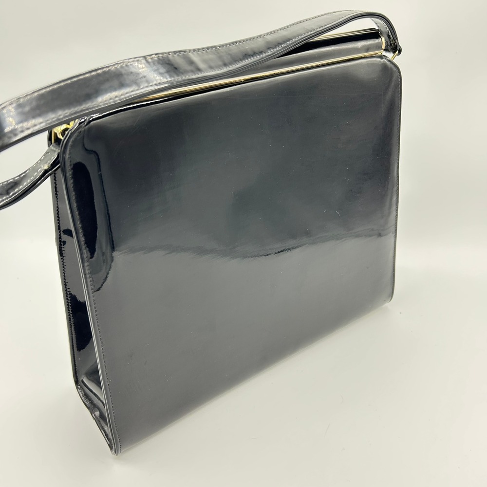 Vintage Life Stride Black Patent Leather Handbag Gold Hardware Purse - Picture 2 of 14